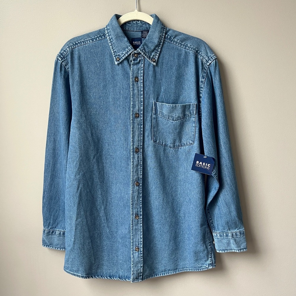 Vintage Denim Button Up Shirt Men's Small New NWT Deadstock Medium Wash Blue Top